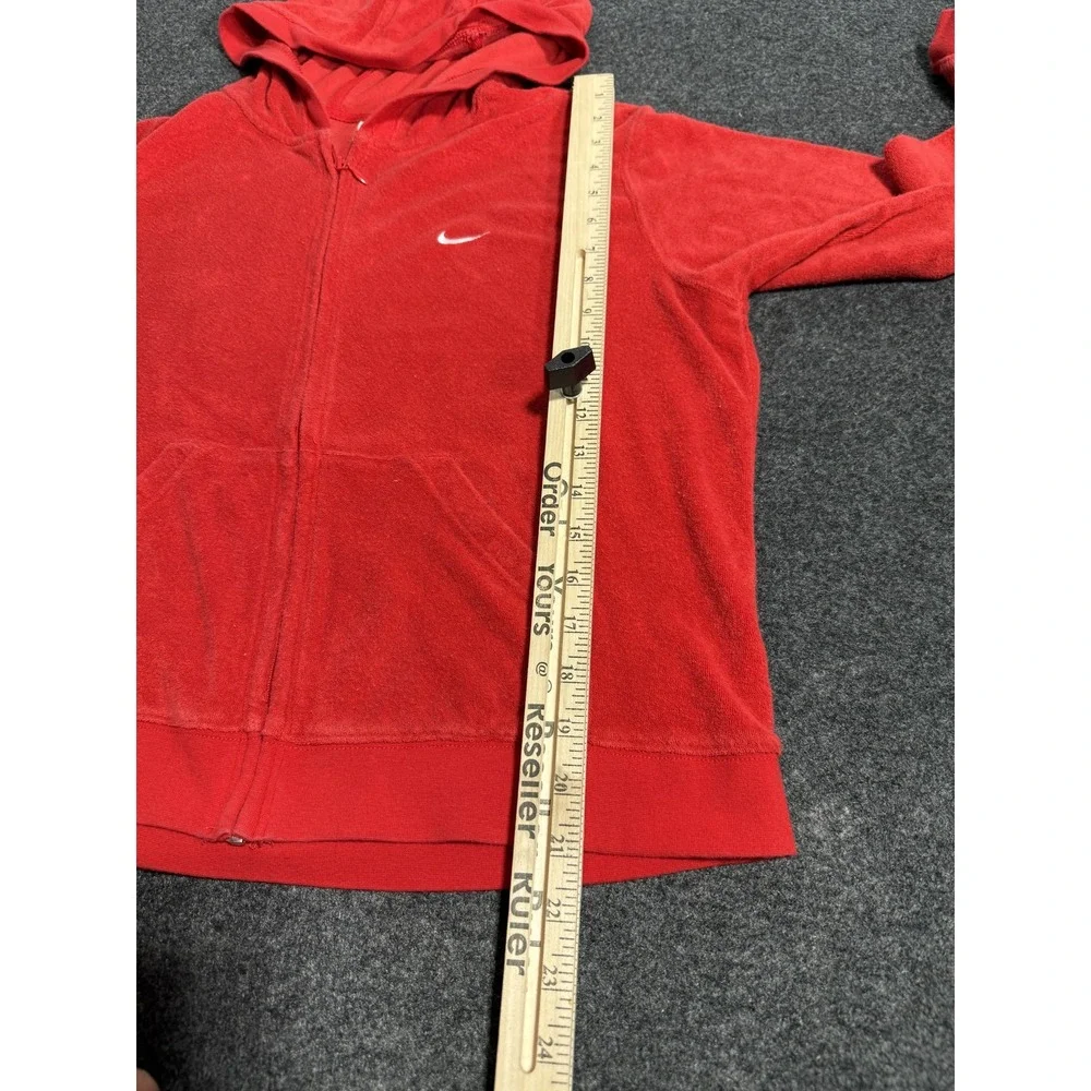 Nike XL‎ Red Velour Terry Cloth Full Zip Hoodie Sweatshirt Kids Size 18-20 Y2K